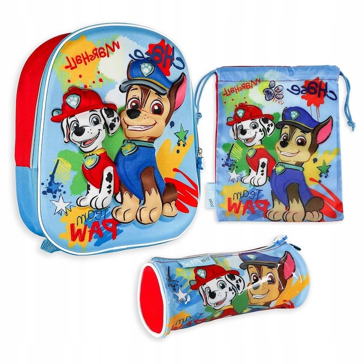 Set scolar 3 in 1, rucsac 3D, torba pentru gustari, penita, Paw Patrol, roz, 26x31x10cm