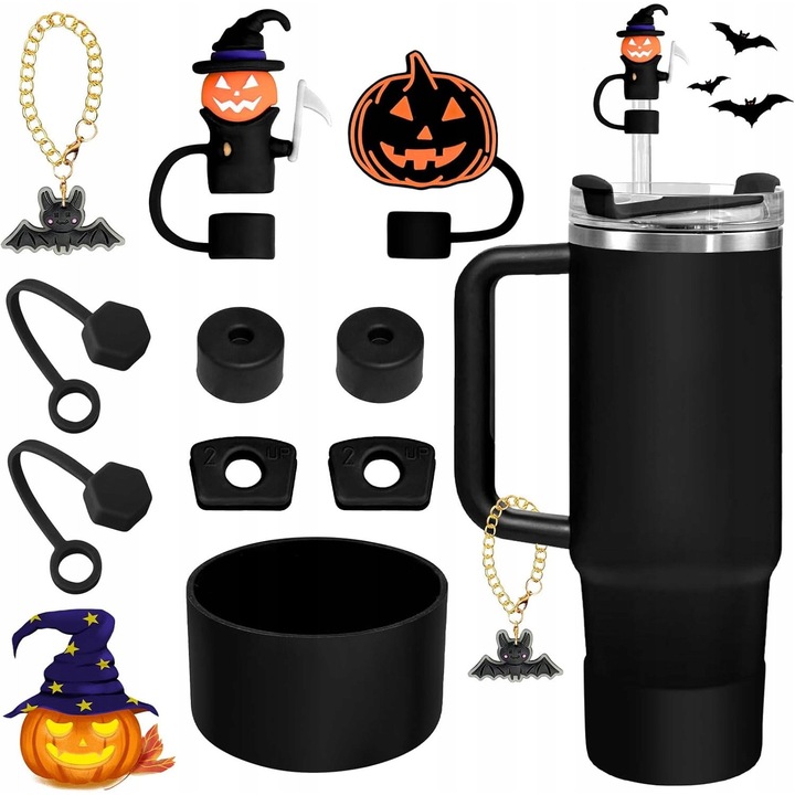 Set accesorii pentru termos, Stanley, 6 piese, silicon, protectie, negru