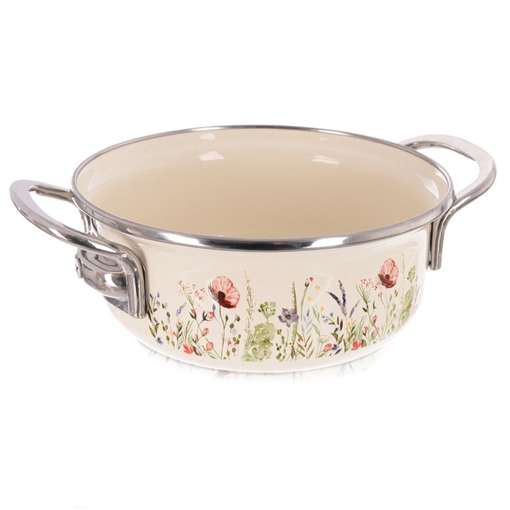 Oala emaliata Maki, 16 cm, 950 ml, multicolor, pentru gatit pe gaz si inductie