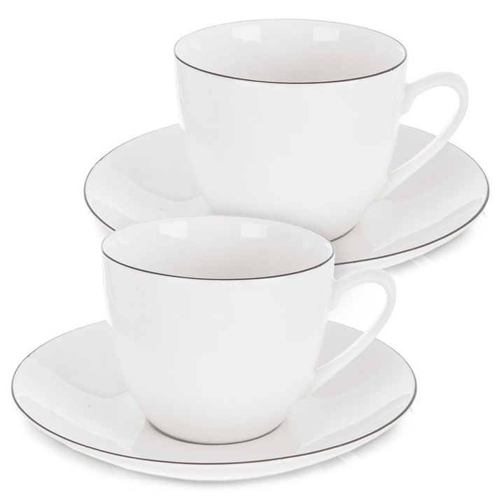 Set 2 Cani Porcelana Artemis 200 ml Alb cu Suport 10,5x8,5x7 cm