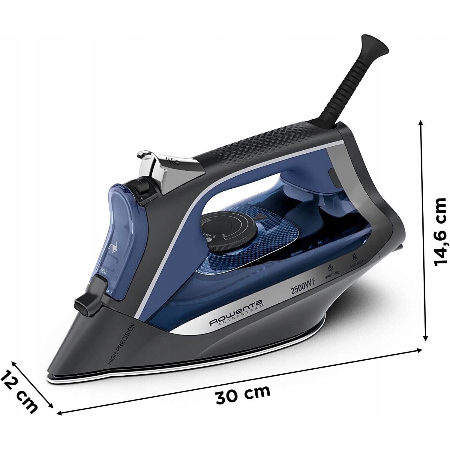 Fier de calcat Rowenta DW4301, 2500 W, abur continuu 40 g/min, abur puternic 140 g/min, otel inoxidabil, set complet