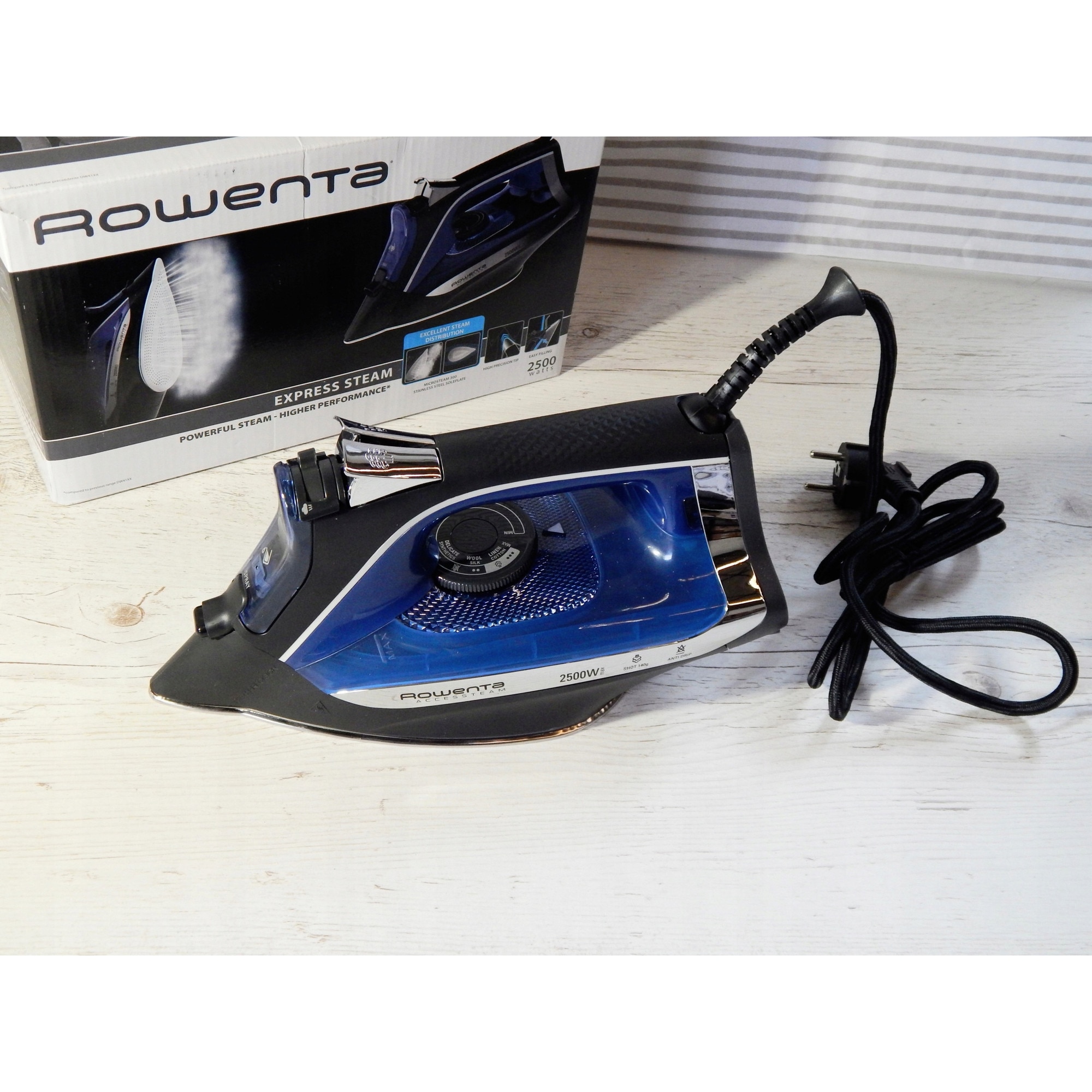 Fier de calcat Rowenta DW4301, 2500 W, abur continuu 40 g/min, abur puternic 140 g/min, otel inoxidabil, set complet