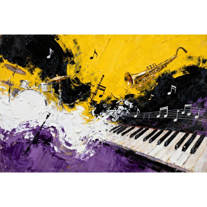 Tablou Canvas Abstract muzical 9, 60x40cm, stilizat, stil pictura, sasiu de lemn, panza de bumbac 90%, agatatoare invizibila, pentru bucatarie, living