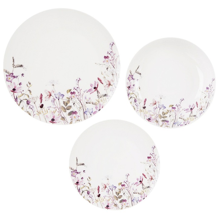 Set de masa Artemis, 18 piese, portelan, multicolor, pentru 6 persoane, design cu flori