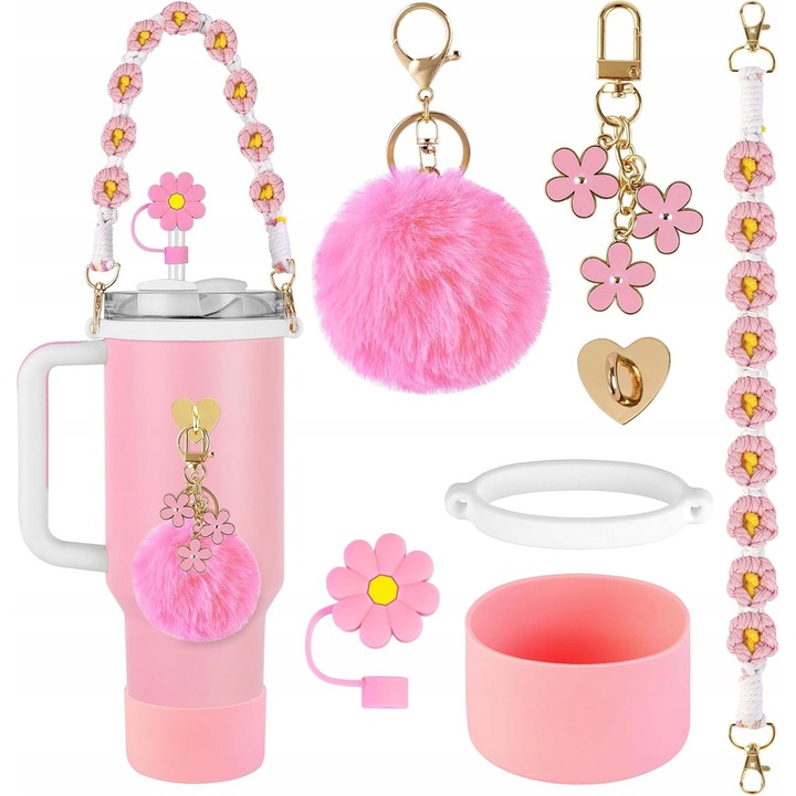 Set accesorii pentru termos, Stanley, 1200 ml, silicon, metal, design modern, roz