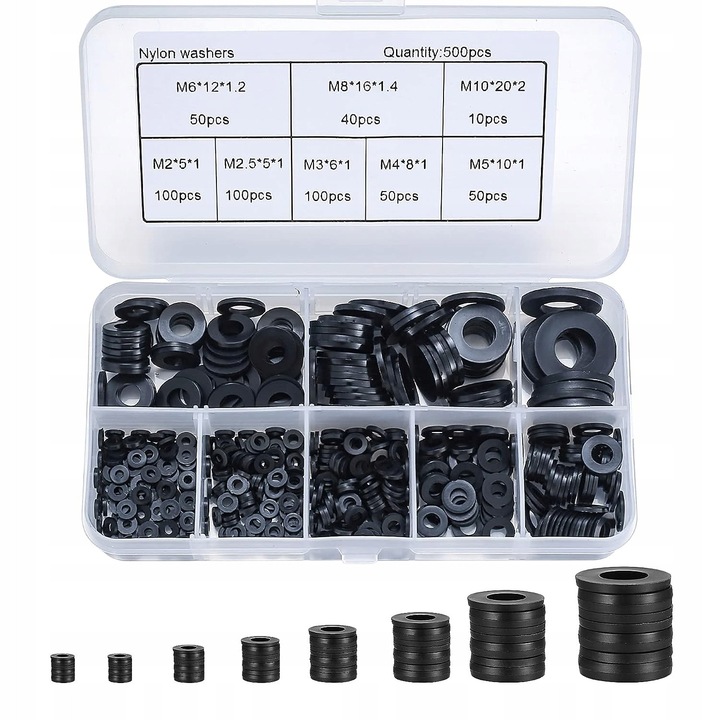 Set 500 bucati distante din cauciuc M2 M2.5 M3 M4 M5 M6 M8 M10, culoare neagra