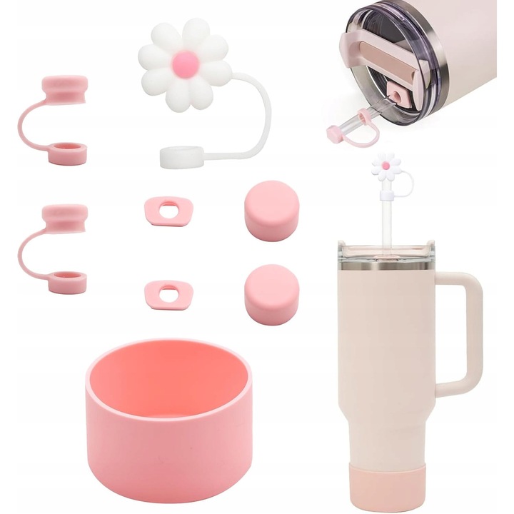 Set accesorii pentru cana termos, Stanley, Roz, 8 buc