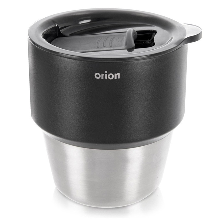 Orion Termo kompakt rozsdamentes acél termosz bögre, 220 ml, ideális kávéhoz, eszpresszóhoz útközben, duplafalú vákuumszigetelés optimálisan tartja a hideg és meleg italok hőmérsékletét, szivárgásmentes fedél csúszó ivónyílással, autóba illeszkedik