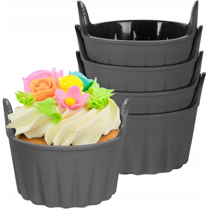 Set 4 forme siliconice pentru friteuza cu aer, negru, 9,5x14x6,5cm