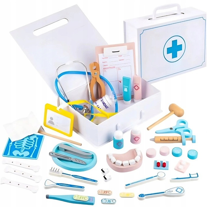 Set joaca doctor, MEMFLOW, 20 accesorii, cutie de depozitare, 26x18x8cm
