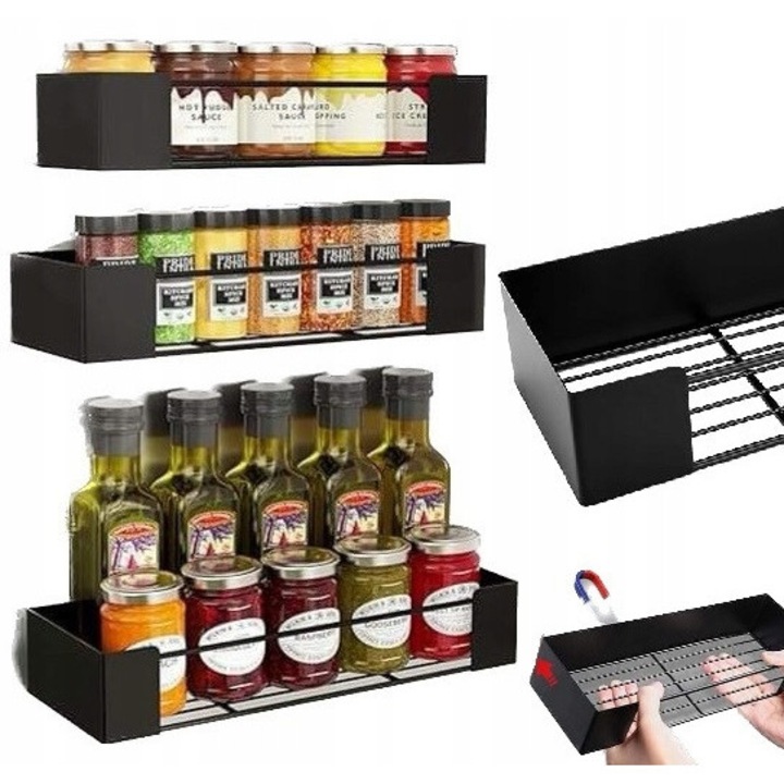 Set 3x Stative Magnetice cu Suport, Organizator Condimente, Multicolor, Dimensiuni Universale