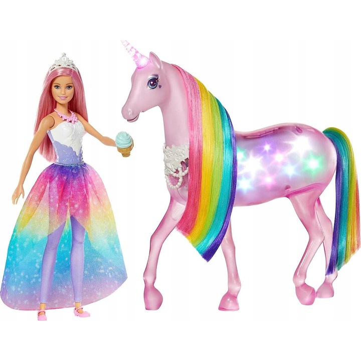 Set papusa cu unicorn, Barbie, 8.99x29.01x30.99cm
