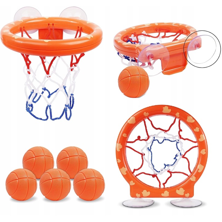 Mini cos de baschet suspendat HH Poland, set cu 5 mingi, material durabil, montare usoara, multicolor