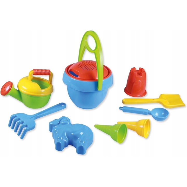 Комплект играчки за пясък, 10 елемента, аксесоари за плаж, многоцветен, 21см