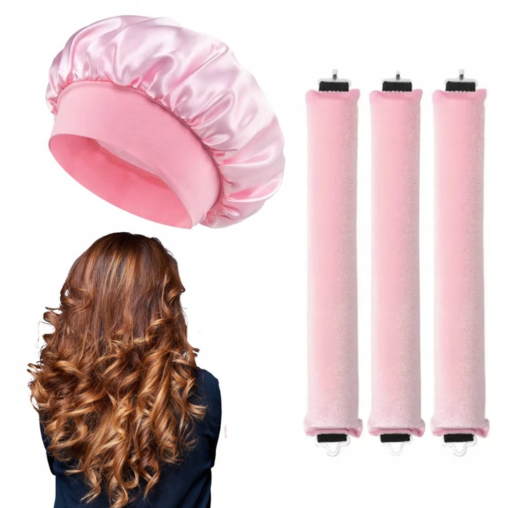Set role pentru bucle peste noapte, Roz, 25cm x 3cm