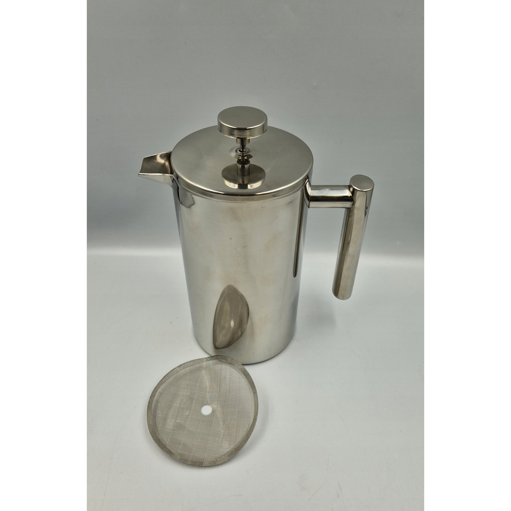 Aparat de cafea Kichly, 1 litru, inox, cu 3 filtre, prindere din sticla rezistenta la temperaturi ridicate