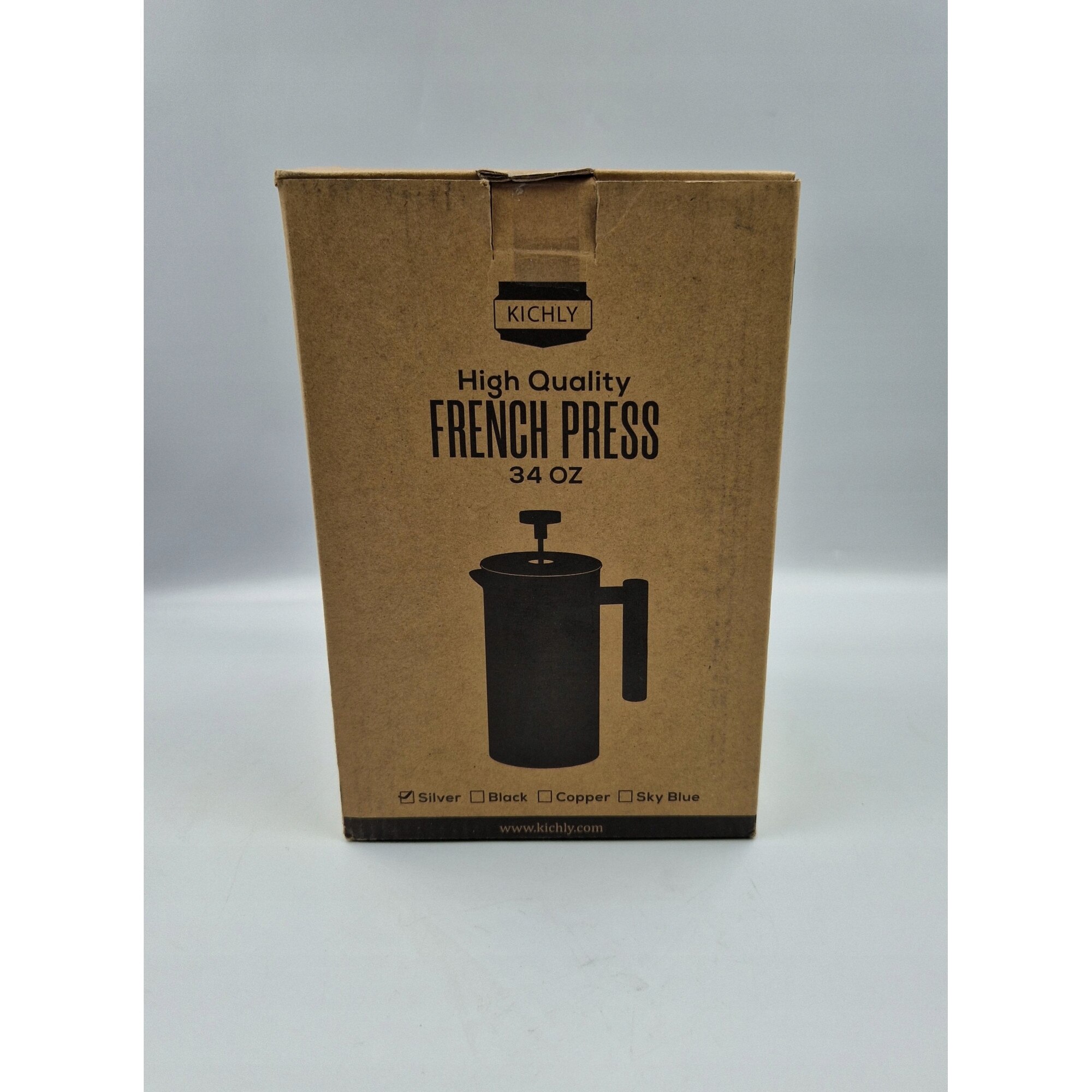 Aparat de cafea Kichly, 1 litru, inox, cu 3 filtre, prindere din sticla rezistenta la temperaturi ridicate