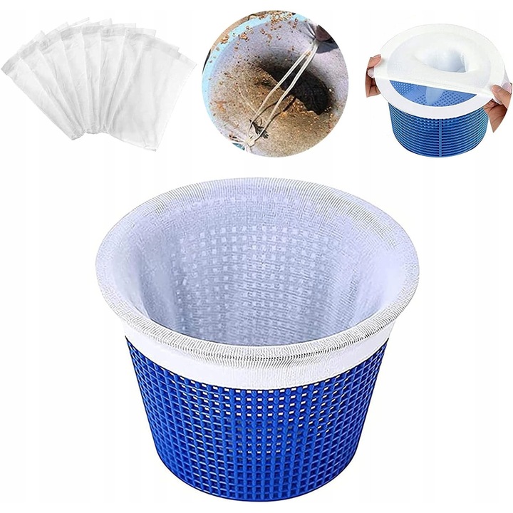 Set 8 filtre skimmer pentru bazin, dimensiune 20x13cm, alb
