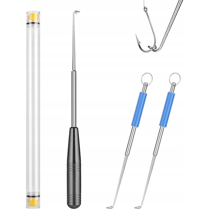Set 3x Wypychacz metalic pentru indepartarea carligelor de pe pesti, gri, dimensiuni: 22x1,5x1,5cm, 13,2x0,71cm