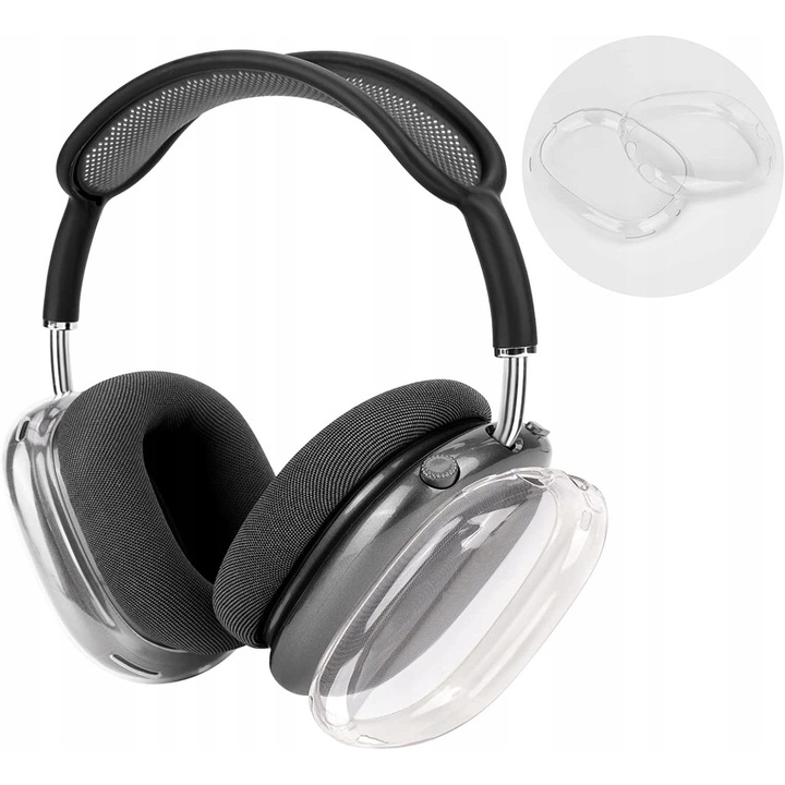 Set 2 Ochranite pentru AirPods Max, Transparent, Rezistente la Zgarieturi, Acces Usor la Butoane