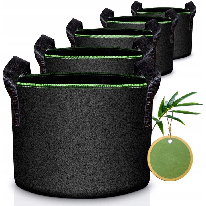 Set 5 ghiveci Materiale pentru Cultivare, 25L, 30x25cm, Negru