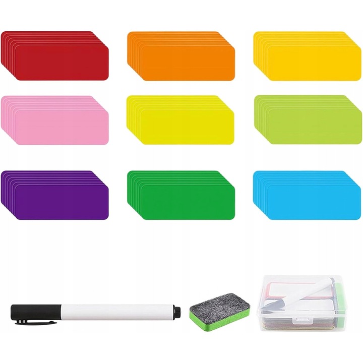 Set 102 etichete magnetice cu 4 markere, 8x3cm, multicolor