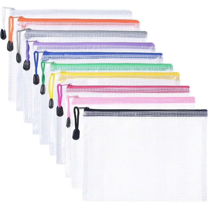Set 10 teci documente A5 Vicloon, multicolor, 23,5x17cm, cu fermoar, waterproof