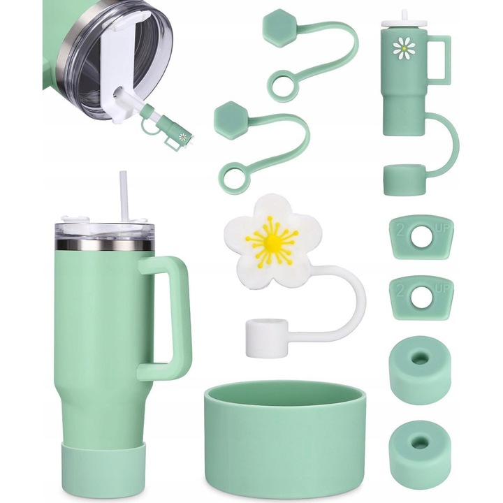 Set accesorii pentru cana Stanley, 6 dopuri din silicon, 2 capace cu pai, 1 protectie pentru baza
