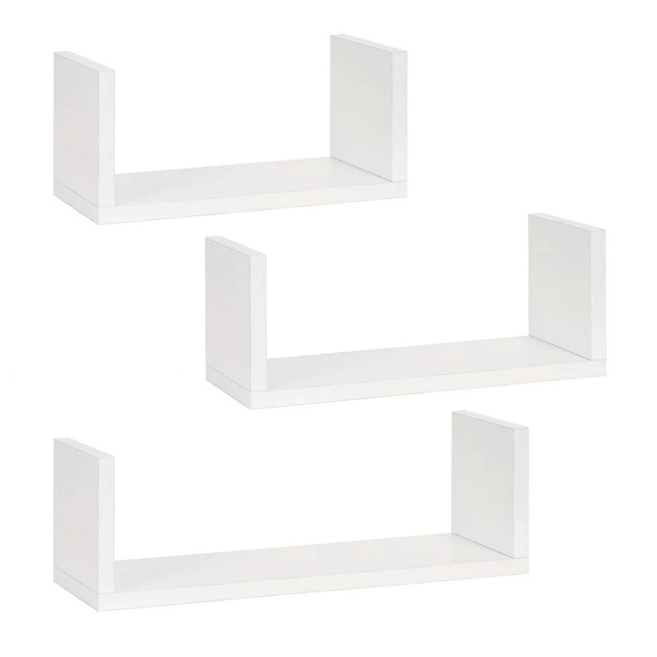 Set 3 rafturi de perete din MDF pentru decor si organizare, 30, 45 si 60 cm, alb