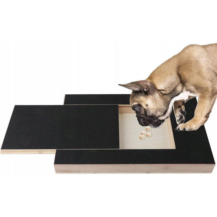 Covoras pentru caini, 35x25x3cm, negru/beige, cu compartiment pentru gustari