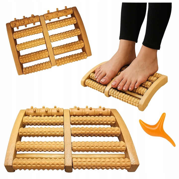 Ergonomikus, kéthengeres fa lábmasszírozó, vérkeringés serkentésére, 30x10cm
