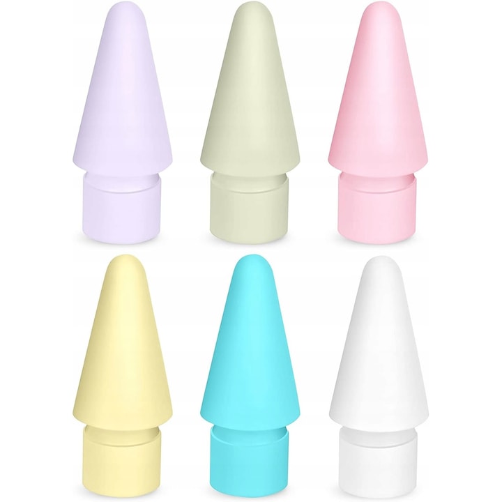 Set 6 capete de schimb pentru Apple Pencil, compatibile cu generatia 1 si 2, multicolor
