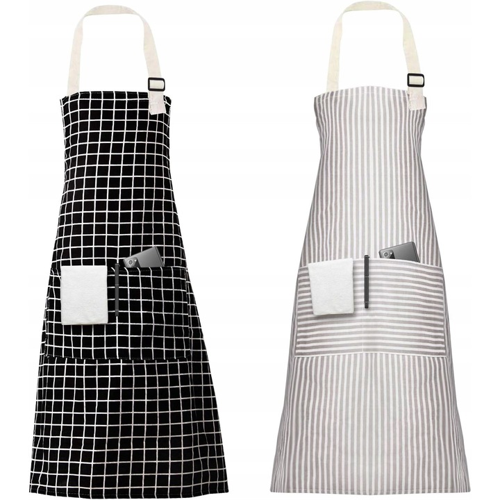 Set 2x sorturi bucatarie, impermeabil, cu buzunare, 71x66cm, unisex, bumbac si in