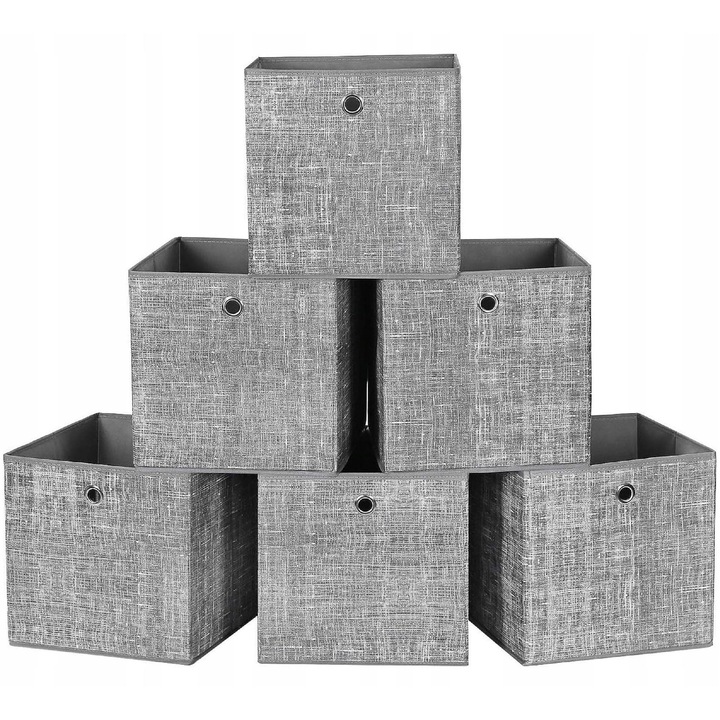 Set 6 cutii depozitare, gri melanj, 30x30x30 cm, constructie pliabila