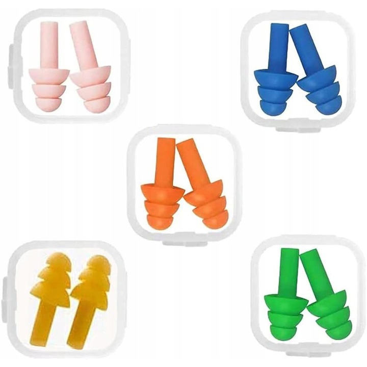 Set 5 Perechi Dopuri pentru Urechi, Reducere Apa, Invatare Inot pentru Copii, Multicolor