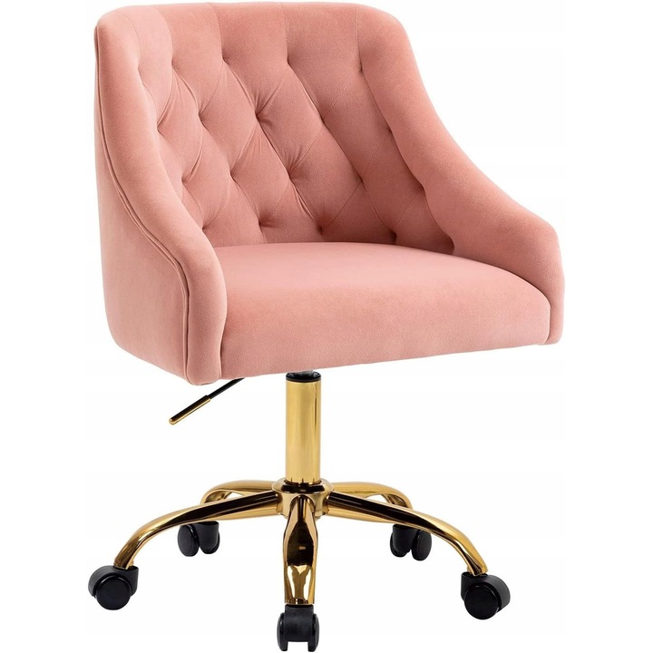 Scaun birou roz, design modern, material catifea, dimensiuni 44x47x88cm