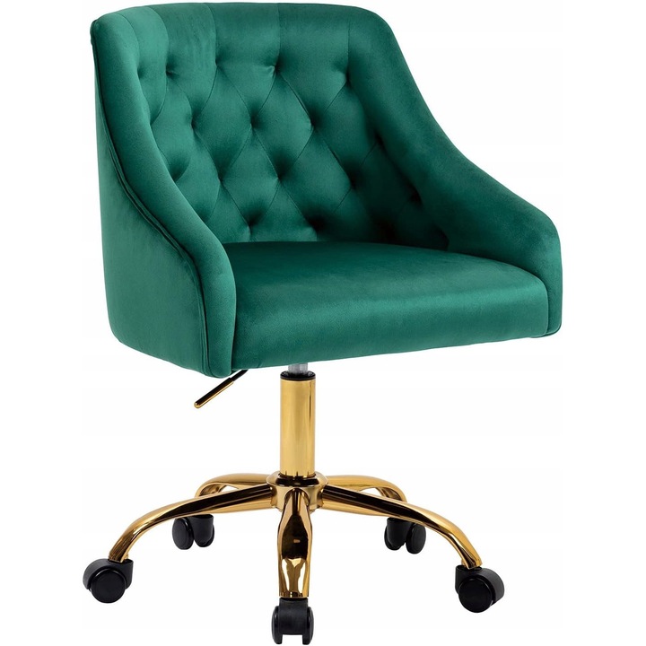 Scaun birou ergonomic, catifea verde, 44x47x88cm, rotativ 360°, reglabil pe înălțime