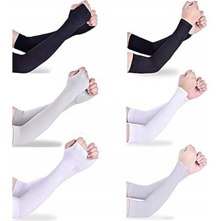 6X Napvédő kesztyű szett, 3 pár ujjatlan + 3 pár nyitott ujjú, fekete + fehér, uniszex, UV védelem