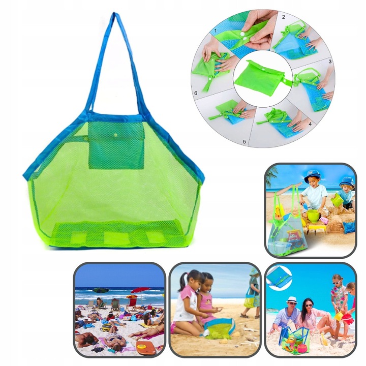 Torba plaja mare, fara marca, khaki, 35x38x17cm, rezistenta la nisip, cu multe compartimente