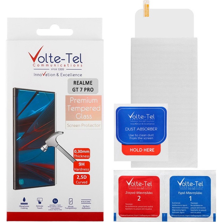 Folie protectie telefon Volte-Tel pentru Realme GT 7 Pro 5G, 9H, 0.30mm, 2.5D, Full Glue, 6.78"