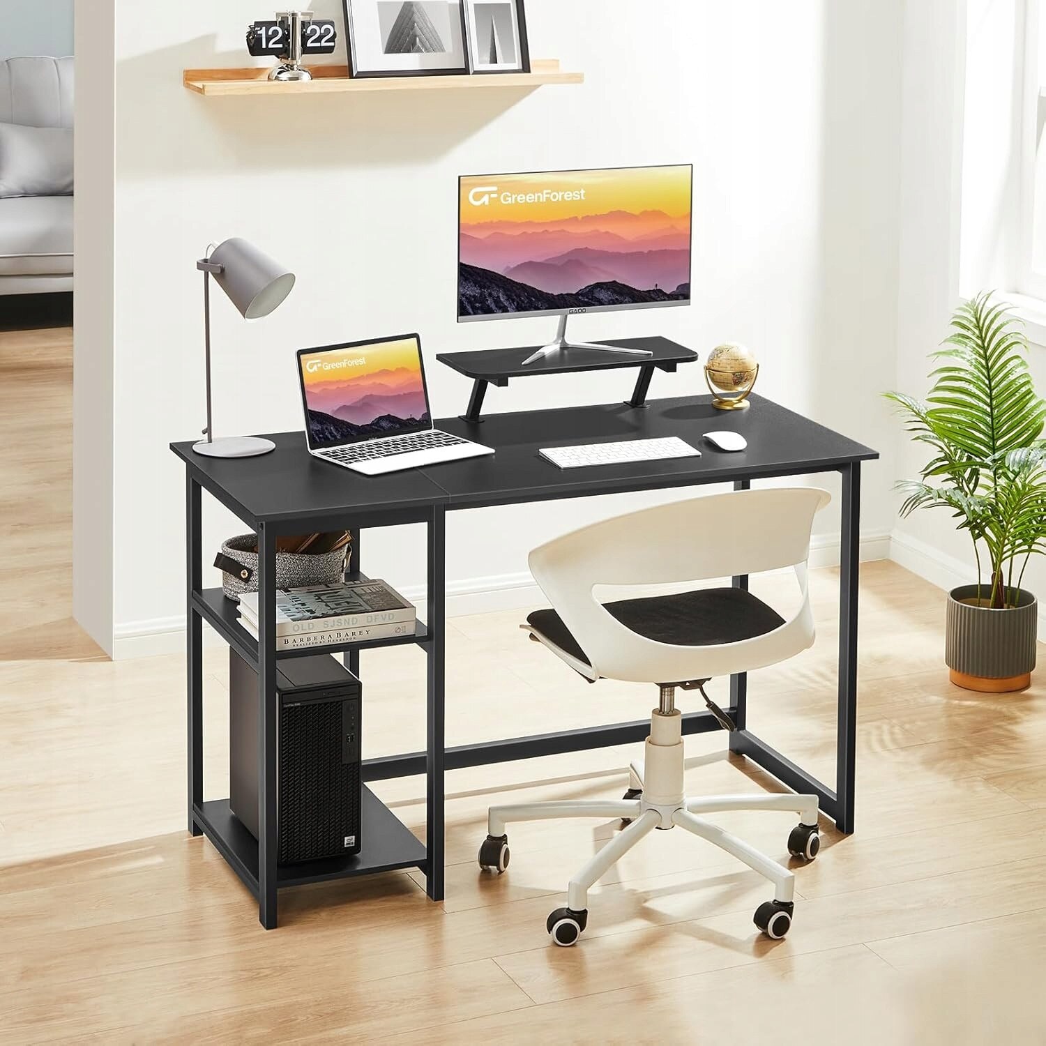 Birou computer, 120cm, cu suport monitor ergonomic, structura metalica ...
