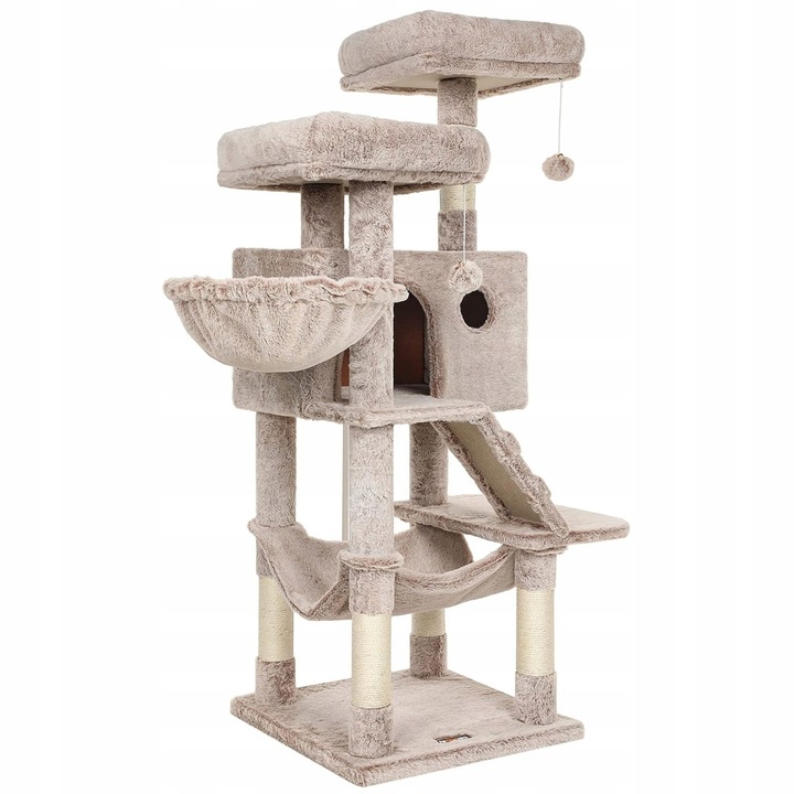 Катерушка за котки, Feandrea, 135 см, светлокафява, с хамак и 3 платформи