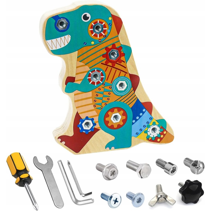 Interaktív gyerekjáték, fa dinoszaurusz, kézügyesség fejlesztése