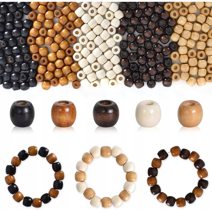 Set de 500 margele din lemn ovali, 5 culori, pentru bijuterii DIY