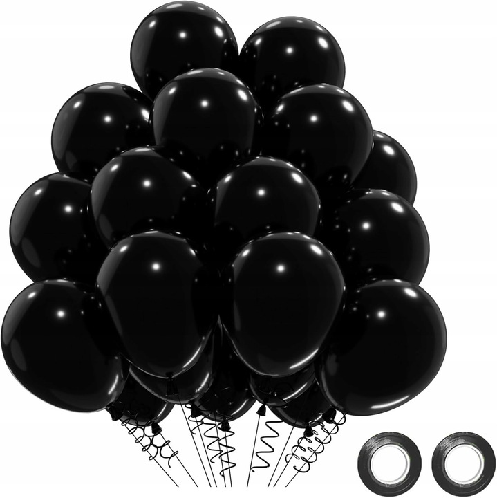 Fekete léggömb szett, 50 darab, 2 csíkkal, teremdekoráció