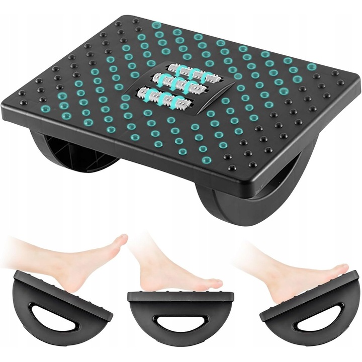 Ergonomikus asztali lábtartó, 34x13 cm, fekete, állítható 0-180 fokban