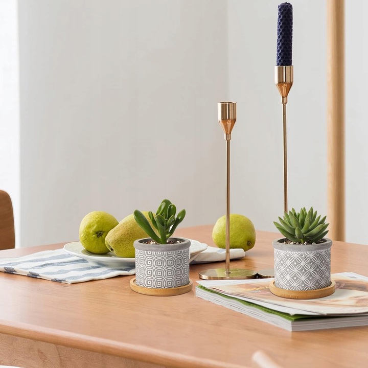 Set 6 ghivece decorative din ciment T4U, gri, 6,5x6,5x5,5cm