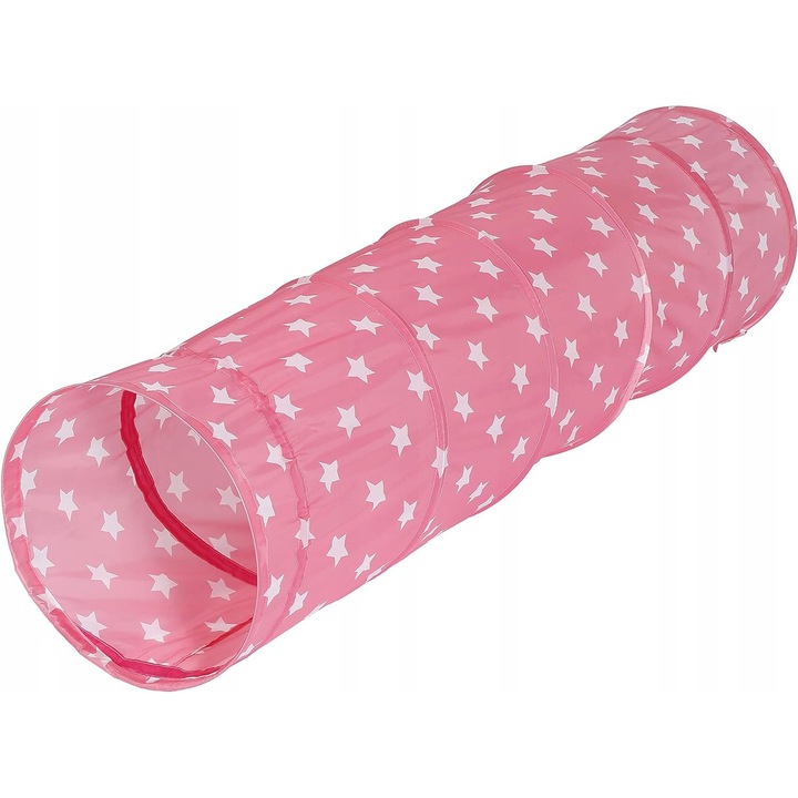 Tunel de joaca pentru copii, roz cu stele albe, 180x45cm, material rezistent la apa