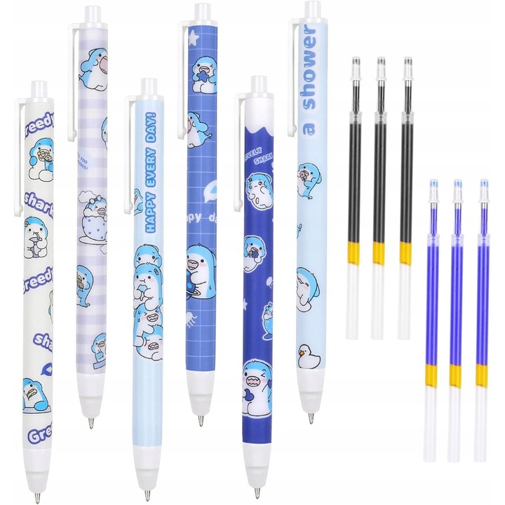 Set pixuri zmeurabile Vicloon, 6 pixuri, 3 rezerve albastre, 3 rezerve negre, culori multicolore