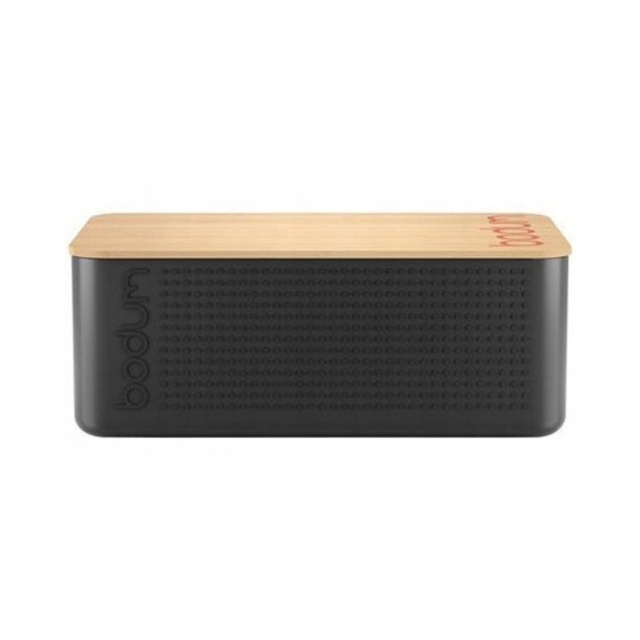 Bodum Bistro élelmiszer tároló, bambusz tetővel és vágódeszkával, fekete, 30x15x10cm